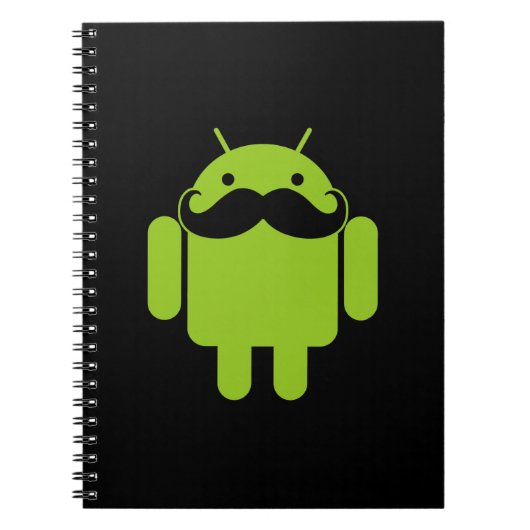 Carnet Android Robot Icon Mustache sur noir (Devant)