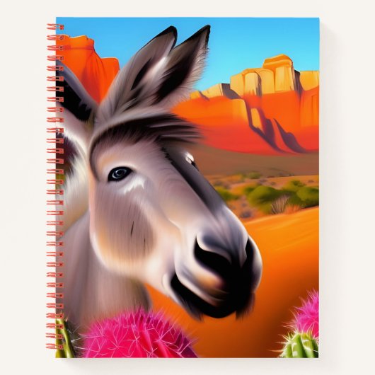 Carnet Âne mignon avec cactus à fleurs (Devant)