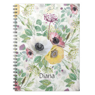 Carnet Anémones rose, blanche et jaune