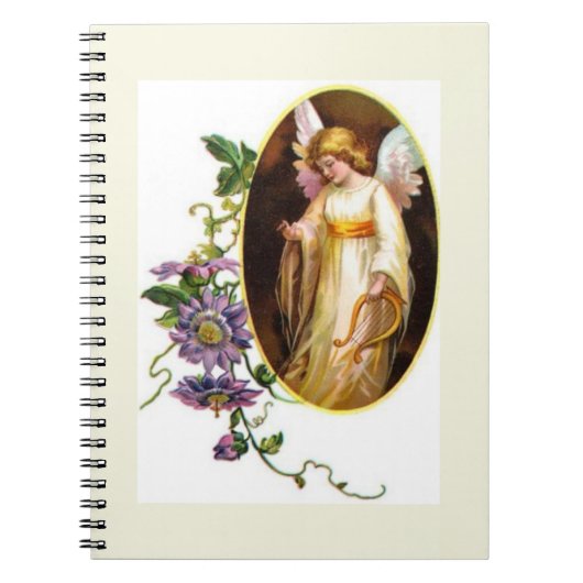 Carnet Ange avec harpe et fleurs de clématite (Devant)