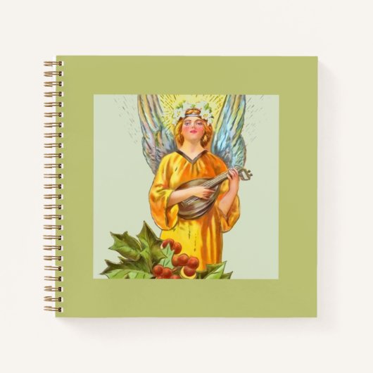 Carnet Ange avec houx et mandoline (Devant)