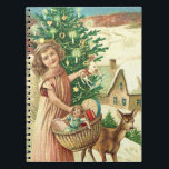 Carnet Angel bringing Christmas gifts and presents<br><div class="desc">Vintage illustration of a sweet little angel bringing Christmas gifts and presents.</div>