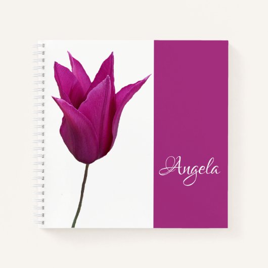 Carnet Angela personnalisable fleurs de tulipe rose joli  (Devant)