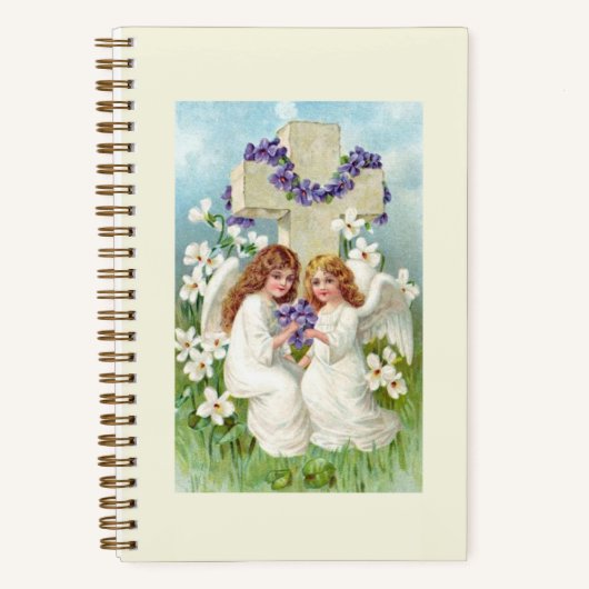 Carnet Anges Mignons Avec Croix Et Fleurs (Recto)