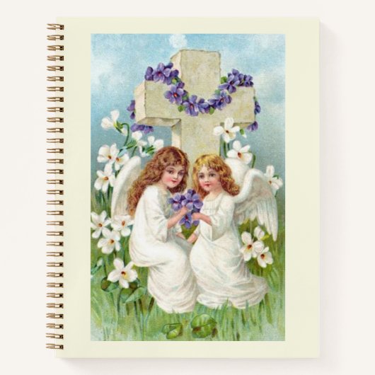 Carnet Anges Mignons Avec Croix Et Fleurs  (Devant)