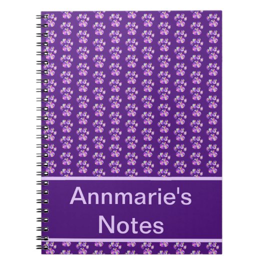 Carnet Animal Paw Silhouette violet rose sur Purple Perso (Devant)