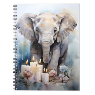 Carnet Animal Sauvage Avec Bougies Et Fleurs Eléphant