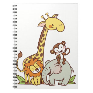 Carnet Animaux de dessin animé mignons – Girafe, Lion & S