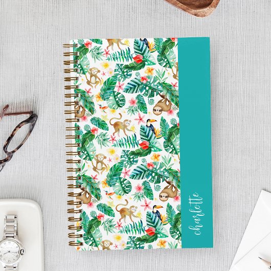 Carnet Animaux de jungle tropicale colorés personnalisés