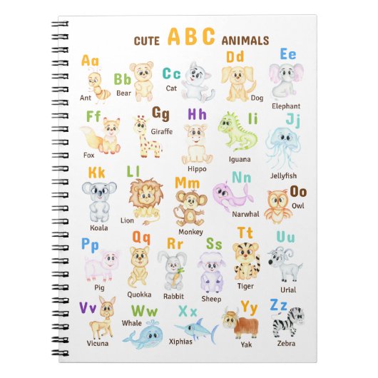 Carnet Animaux de l'alphabet ABC Animaux mignons (Devant)
