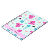 Carnet Animaux de mer, poulpe, méduse, Coeurs, Votre nom (Côté gauche)