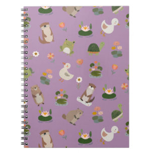 Carnet Animaux d'étang et nénuphars sur fond violet clair
