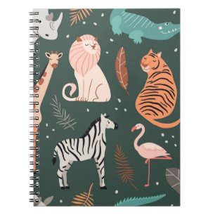 Carnet Animaux Exotiques : Motif Enfants Tropical Sombre.