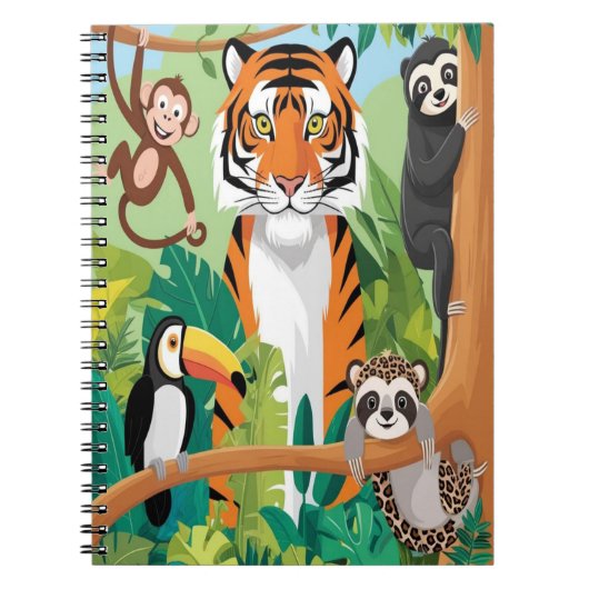 Carnet Animaux mignons pour enfants Jungle Tigre Singe Oi (Devant)