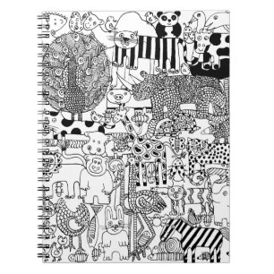 Carnet Animaux sauvages Main dessinée Art noir et blanc