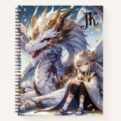 Carnet Anime Girl and White and Gold Dragon Monogrammé (Devant)