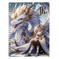 Anime Girl and White and Gold Dragon Monogrammé