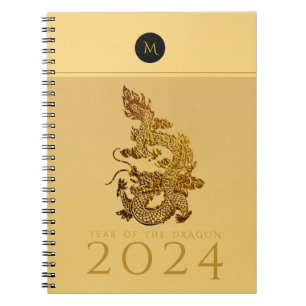 Carnet Année du Dragon Chinois 2024 Élégant Monogramme N
