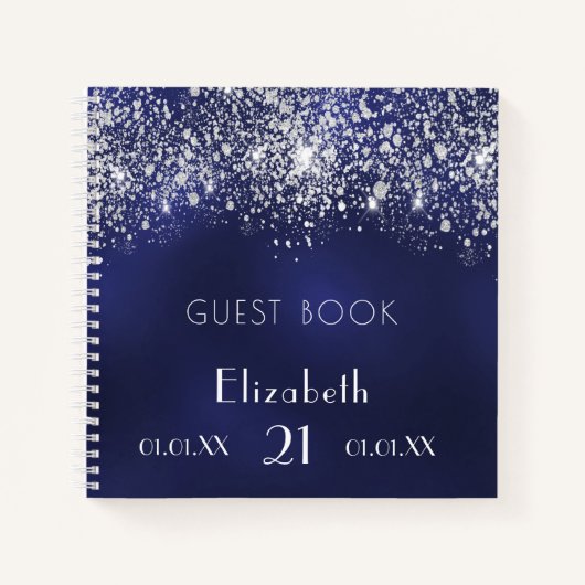 Carnet Anniversaire marine bleu argent parties scintillan (Devant)