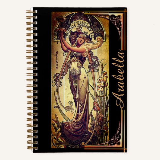 Carnet Annonce femme Art nouveau charnière or noir (Recto)