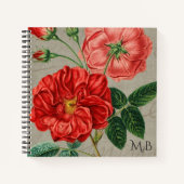 Carnet Antique Red Rose Art on Grey Monogram (Devant)