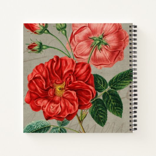 Carnet Antique Red Rose Art on Grey Monogram (Dos)