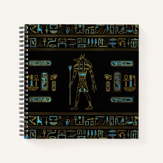 Carnet Anubis Vitrail égyptien or et bleu (Devant)