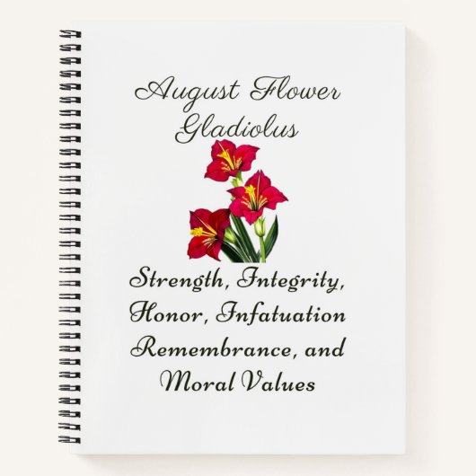 Carnet Août Mois de naissance Fleur Gladiolus Cadeau de n (Devant)