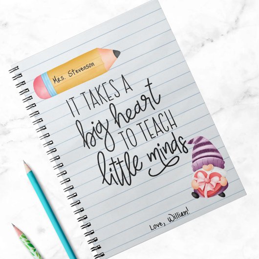 Carnet Appréciation de l'enseignant Gnome avec coeur