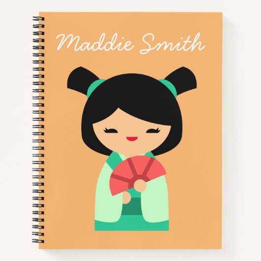 Carnet Apqua peach Kokeshi poupées japonaises (Devant)