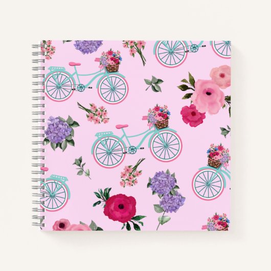Carnet Aqua à l'ancienne et Vélo rose aux fleurs (Devant)