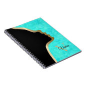 Carnet Aqua Blue Batik Noir Et Or Nom De La Face (Côté Droit)