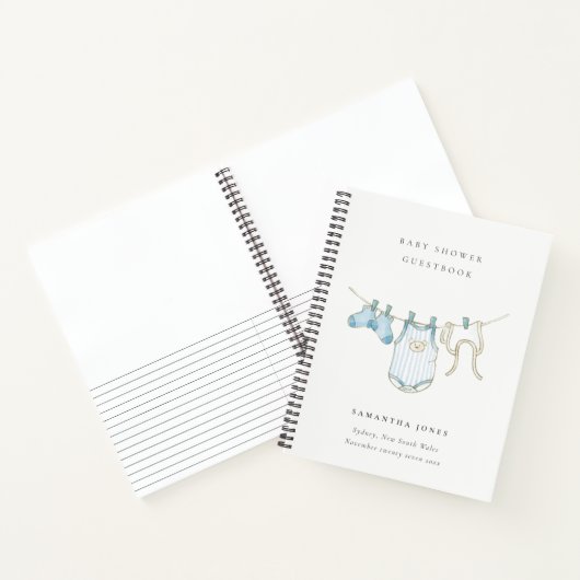 Carnet Aqua Blue Clothesline Boy Baby shower Guestbook (Intérieur)