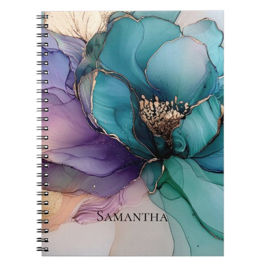 Carnet Aqua Blue Purple Gold Floral (Devant)