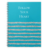 Carnet Aqua Blue Silver Sparkly Confetti Stripes (Devant)