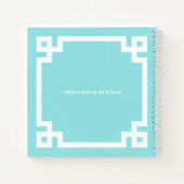 Carnet Aqua Blue Square Greek Key Border Monogram (Dos)