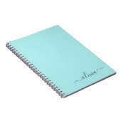 Carnet Aqua Blue Turquoise Moderne Script Girl Monogramme (Côté Droit)