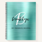 Carnet Aqua Brushed Metal Monogram Recipe Book (Devant)