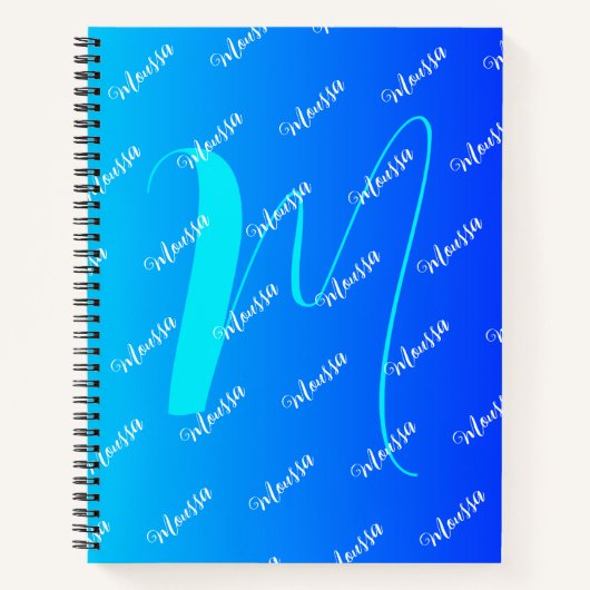 Carnet Aqua dégradé et couleur bleue - Nom Monogramme (Devant)