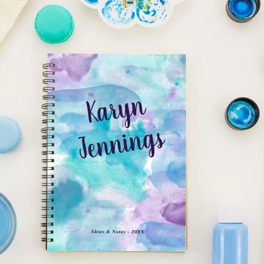 Carnet Aqua Purple Aquarelle Ajouter Nom