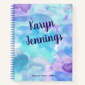Carnet Aqua Purple Aquarelle Ajouter Nom (Devant)