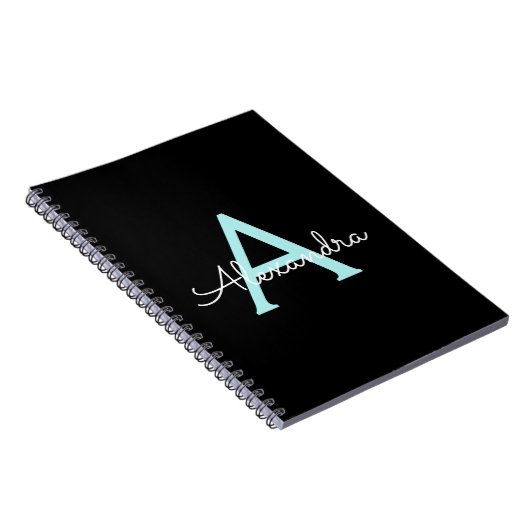 Carnet Aqua Teal Blue Script Girly Monogram (Côté Droit)