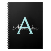 Carnet Aqua Teal Blue Script Girly Monogram (Devant)