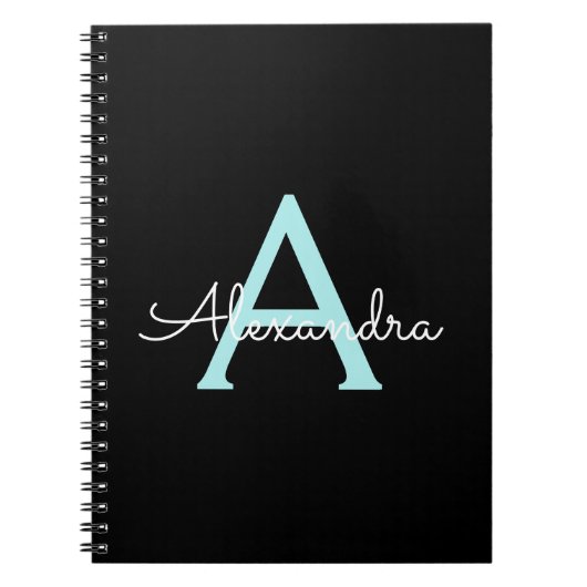 Carnet Aqua Teal Blue Script Girly Monogram (Devant)
