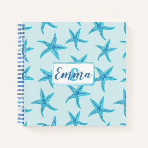 Carnet Aqua-turquoise bleu étoile de mer aquarelle-monogr