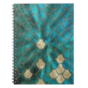 Carnet Aqua vert Mermaidscale avec parties scintillant or