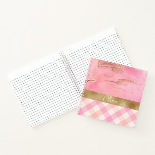 Carnet Aquarelle Abstraite plaquée or rose Nom du script (Intérieur)