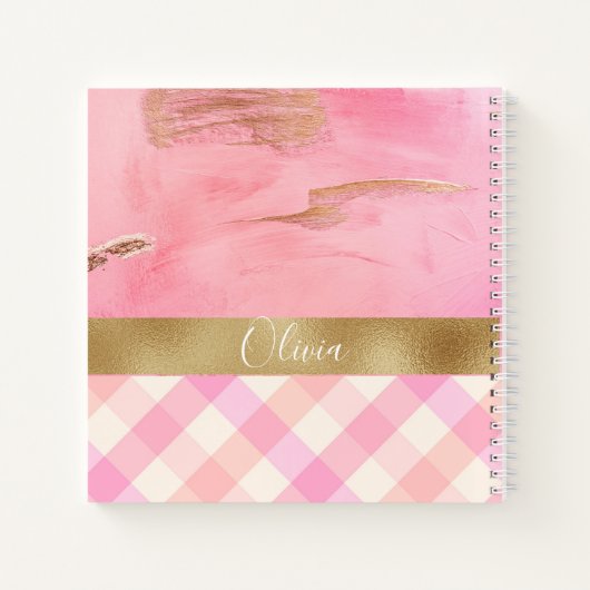 Carnet Aquarelle Abstraite plaquée or rose Nom du script (Dos)