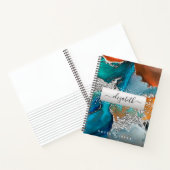 Carnet Aquarelle agate argent turquoise orange écriture (Intérieur)