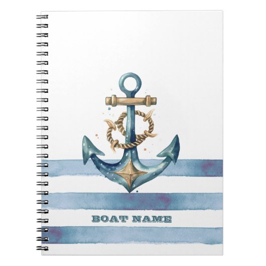 Carnet Aquarelle Ancre marine Bleu clair rayures (Devant)